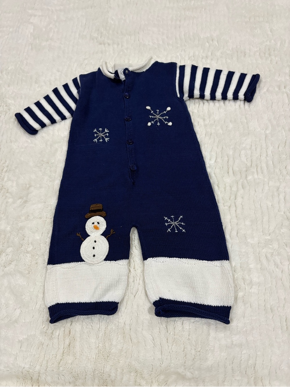 Zackali 4 Kids Navy & White Snowman Knit One-Piece
